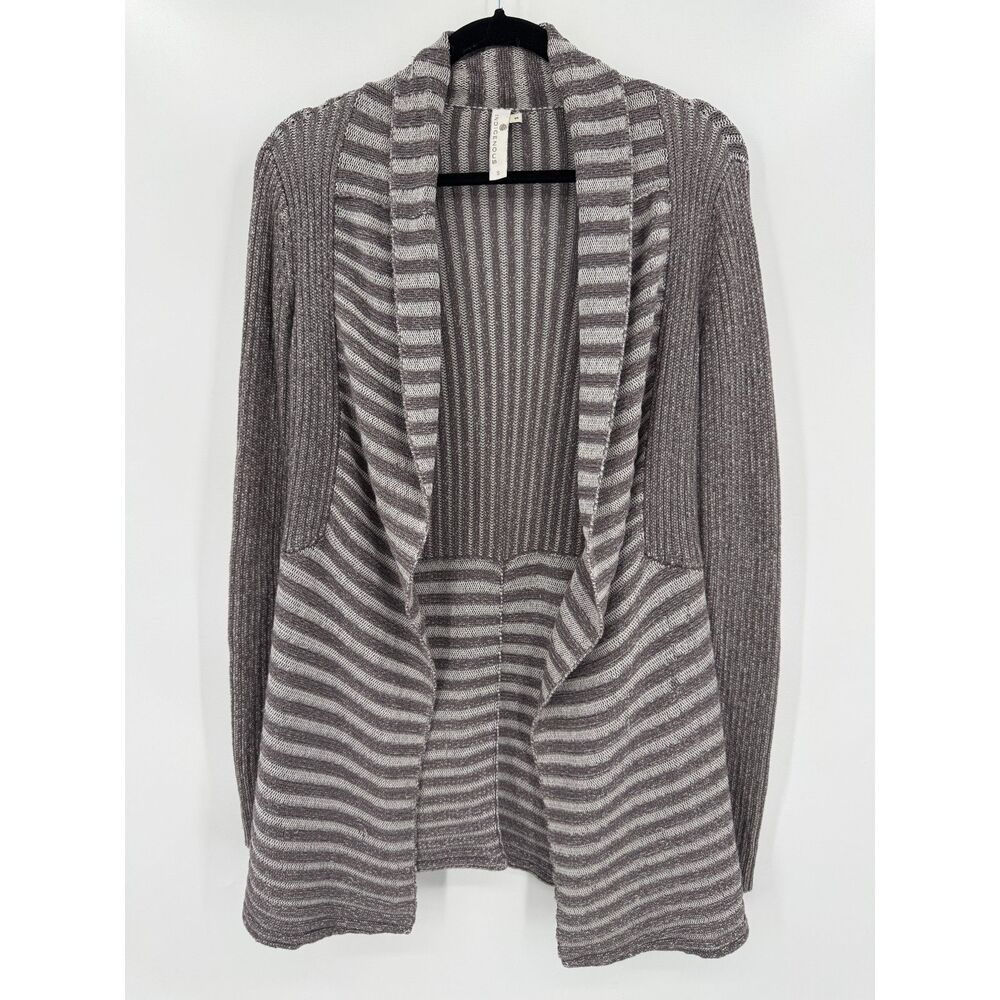 INDIGENOUS Gray Striped Long Sleeve Open Cardigan Size Small S